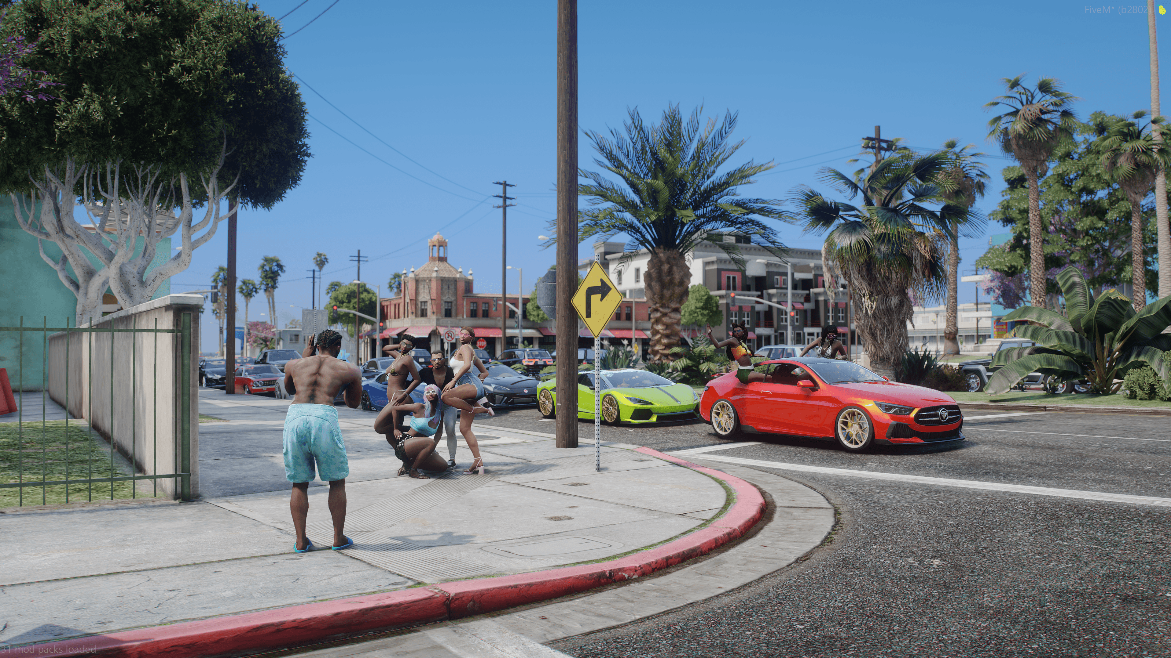Group of players hanging out with cars on the street