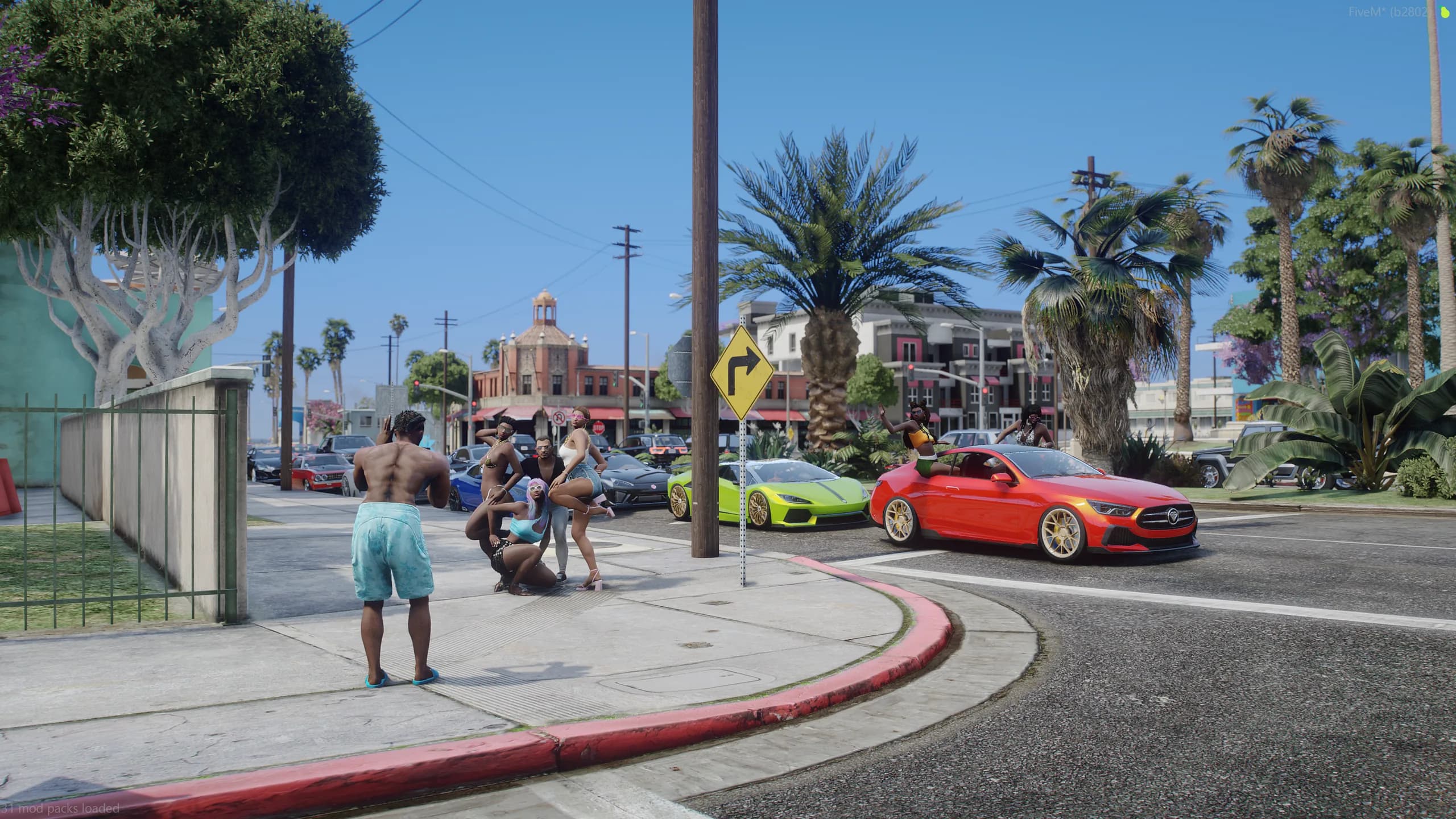 Group of players hanging out with cars on the street