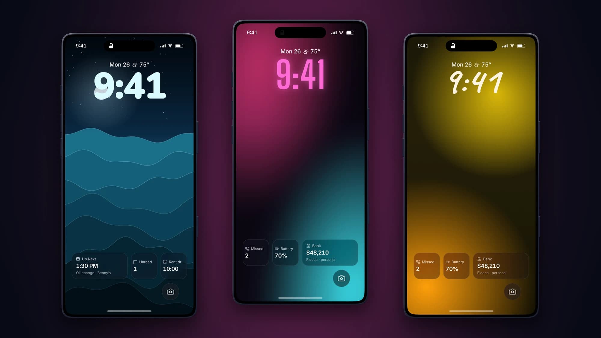 Built-in, gradient and live wallpapers. Or one of your own photos.
