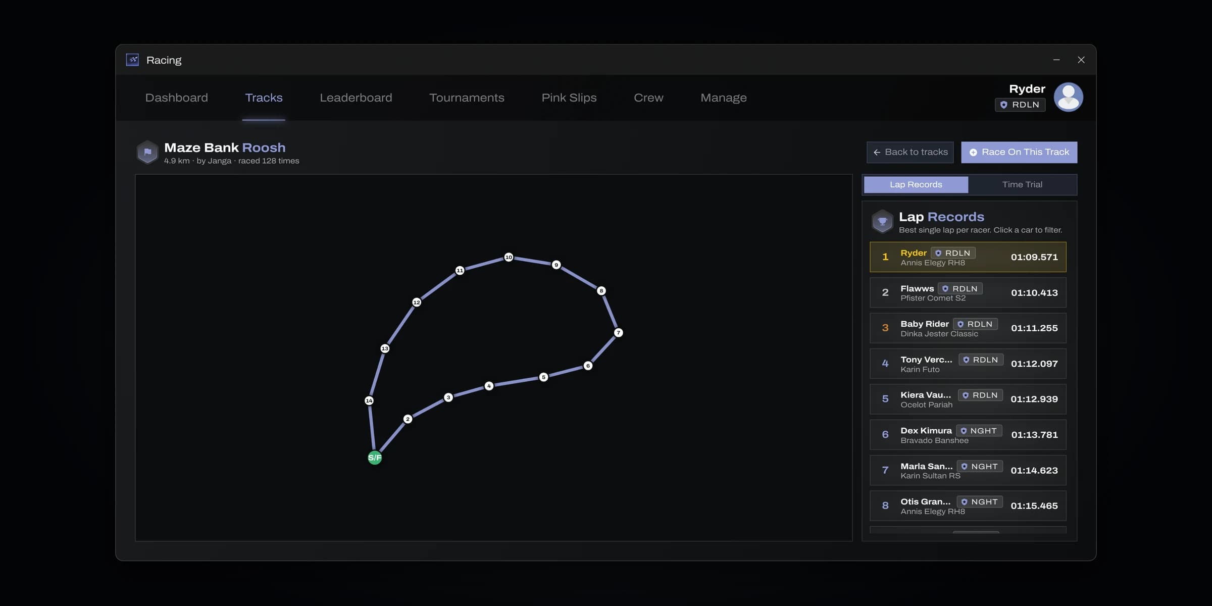 Preview any route and its lap records before you race it.